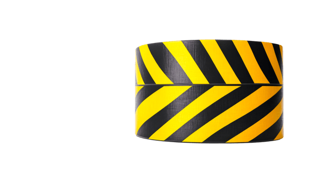 Black and yellow safety cylinder with diagonal stripes, cut out transparent png