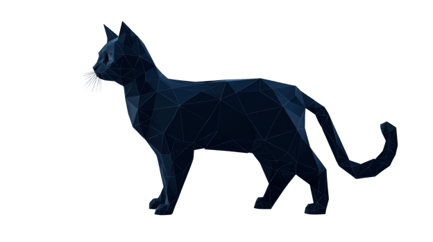 Stylized black cat in geometric design with transparent background png