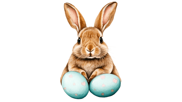Cute rabbit holding pastel eggs for spring celebration png