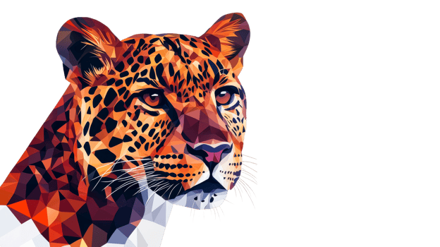 Colorful geometric leopard portrait with transparent background png