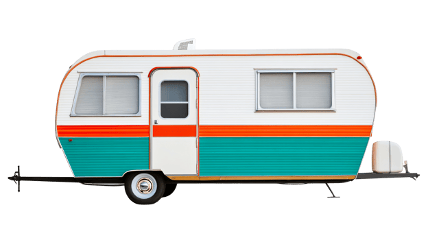 Vintage camper trailer with vibrant colors and retro design png