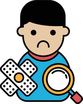 A boy is holding a bandage and looking through a magnifying glass vector