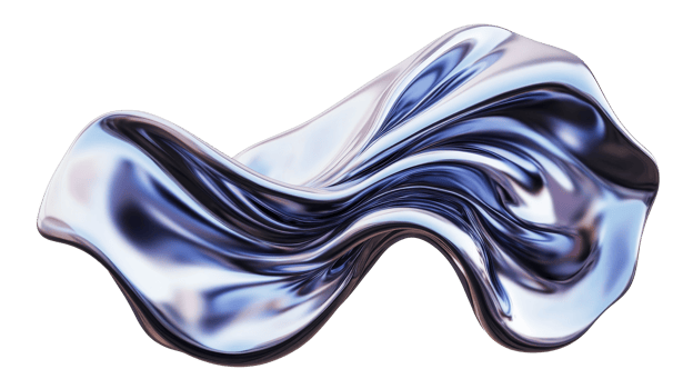 Abstract wave sculpture with metallic sheen, cut out transparent png