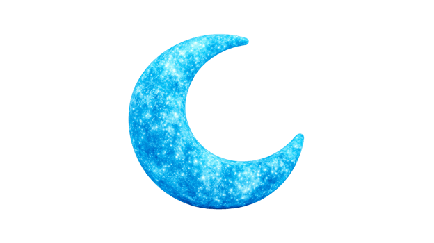 Sparkling crescent moon with stars on black, cut out transparent png
