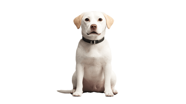 Labrador retriever sitting and posing on black background, cut out transparent png