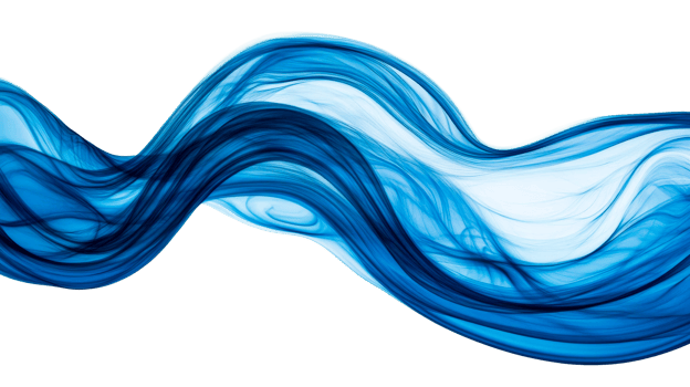 Flowing Blue Fractal Wave on Black Background, cut out transparent png