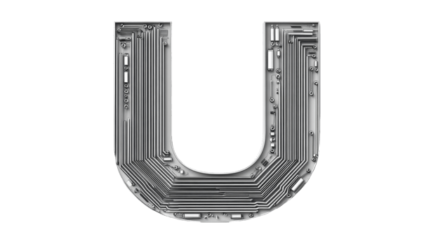Metallic Letter U, Intricate Circuitry Design, Isolated Symbol, cut out transparent png