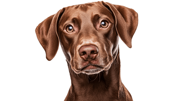 Curious brown puppy tilt head, animal portrait, isolated, cut out transparent png