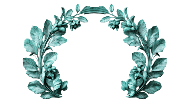 Aquamarine floral arrangement, wreath, leaves and flowers, cut out transparent png