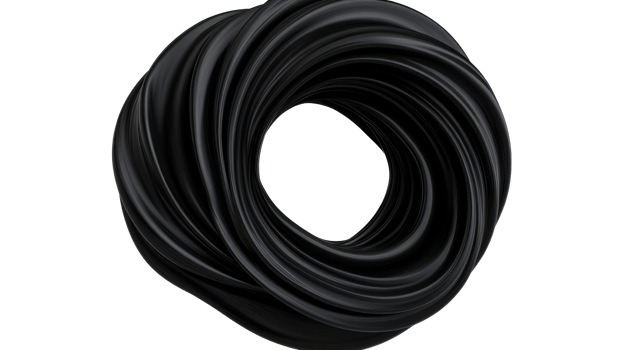 Abstract torus shape with dark glossy texture, 3D, cut out transparent png