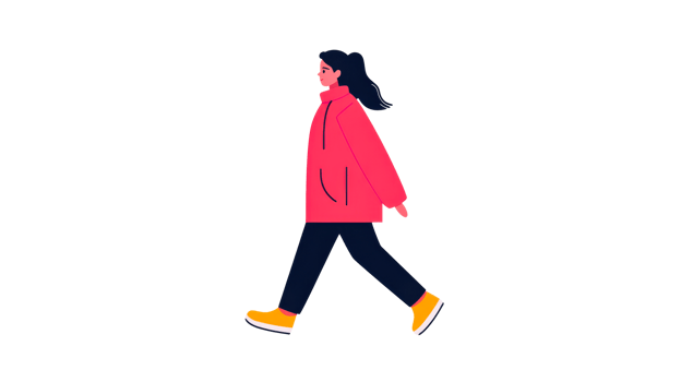 Woman strolling in winter outfit, jacket, walking, illustration, cut out transparent png
