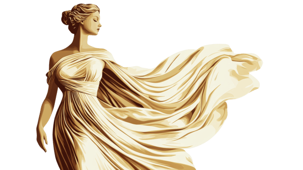 Grecian woman illustration wearing flowing gown, cut out transparent png