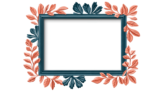 Elegant frame adorned with botanical elements, cut out transparent png