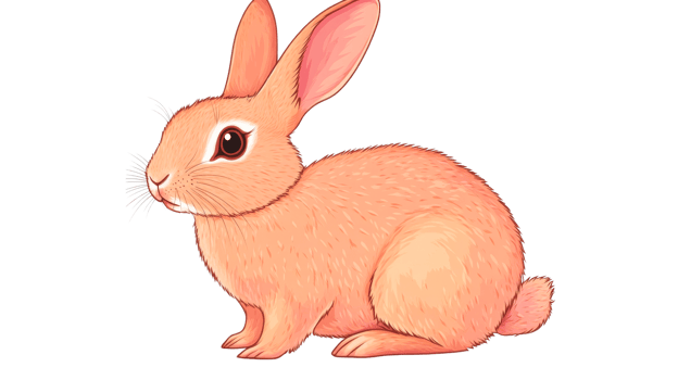 Orange bunny sitting with upright ears on black background, cut out transparent png