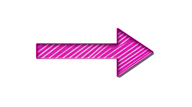 Pink striped arrow isolated on black background, cut out transparent png