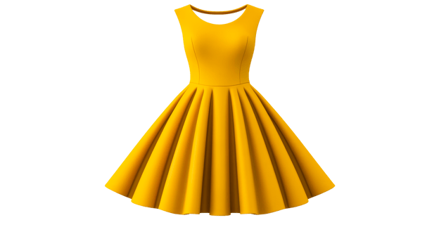 Elegant pleated yellow dress cutout isolated on transparent background png