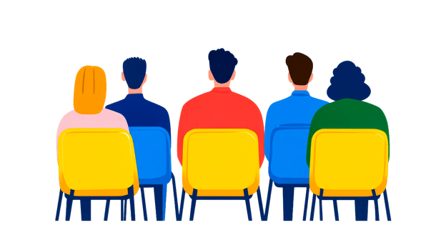 Audience watching performance, illustration, cut out transparent png