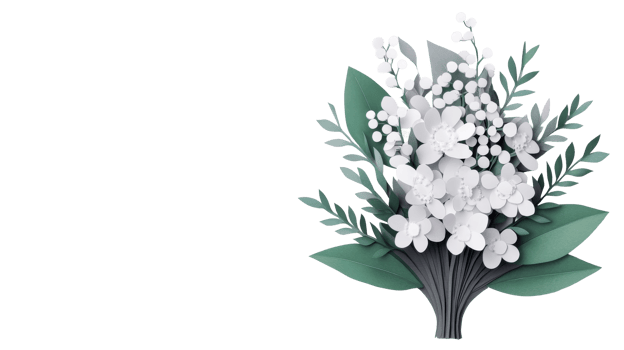 Elegant floral bouquet, detailed paper artwork, white flowers , cut out transparent png