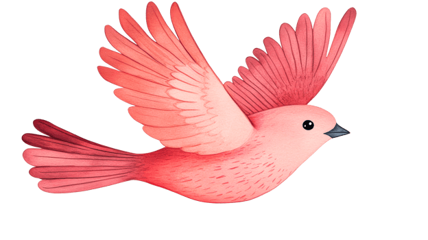 Flying pink bird illustration, watercolor painting, wings spread, cut out transparent png
