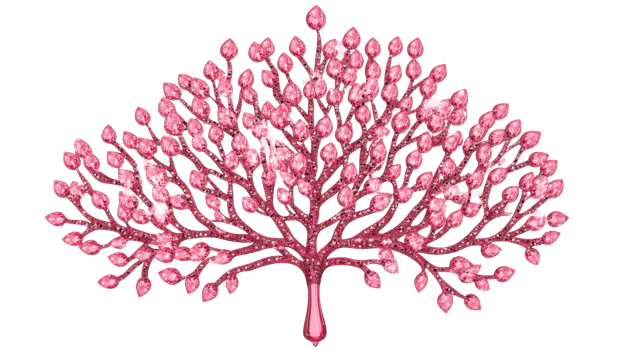 Crystal Tree Illustration with Pink Jewels and Gems, cut out transparent png