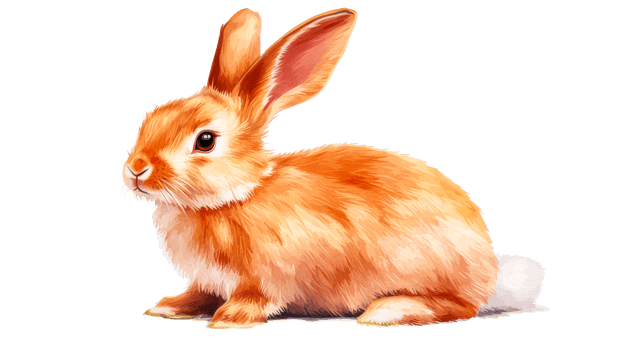 Adorable orange rabbit sits quietly, isolated, cut out transparent png