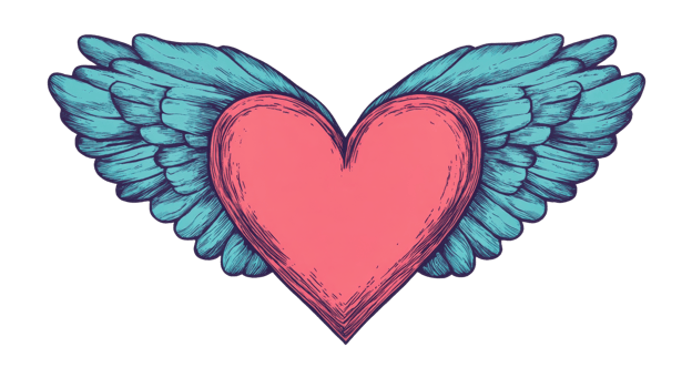 Winged heart art, , turquoise, red, sketch, pattern, detailed, cut out transparent png