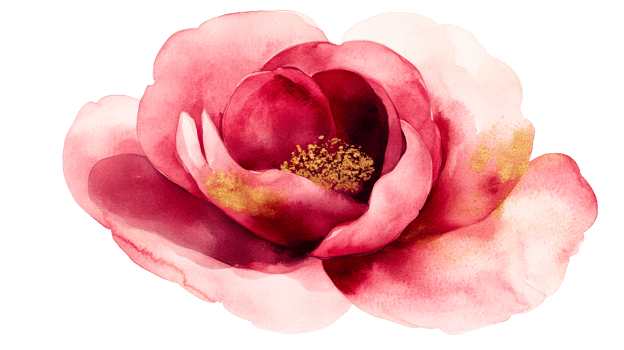 Watercolor rose flower with gold texture, isolated, cut out transparent png