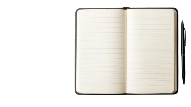 Open notebook with a pen for creative writing, cut out transparent png