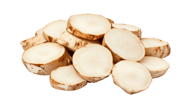 Sliced daikon radish, root vegetable slices, fresh produce, food, cut out transparent png