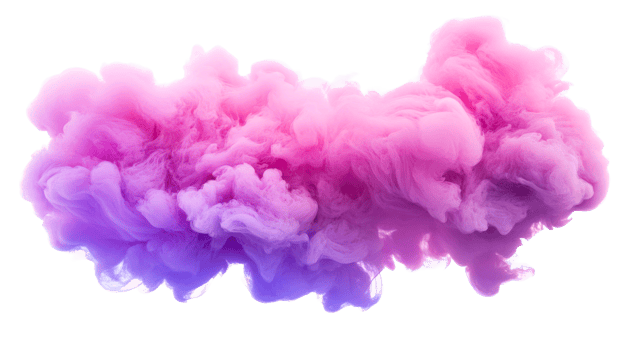 Gradient pink and purple smoke cloud isolated on black background, cut out transparent png