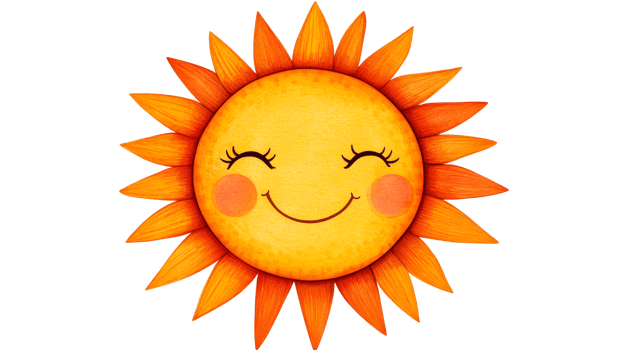 Smiling Sun with Blinking Eyes, Cute and Whimsical, cut out transparent png