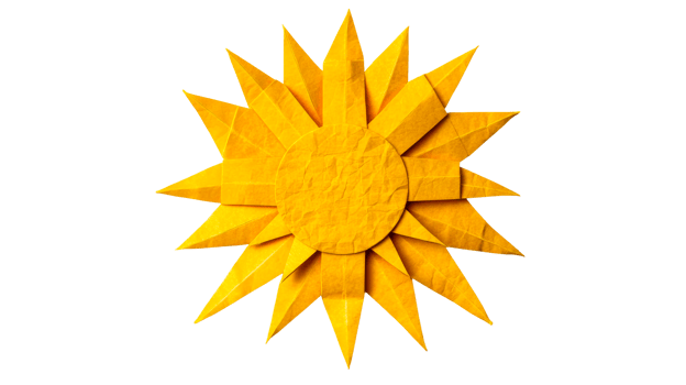 Origami starburst design, yellow paper, decorative element, craftwork, cut out transparent png