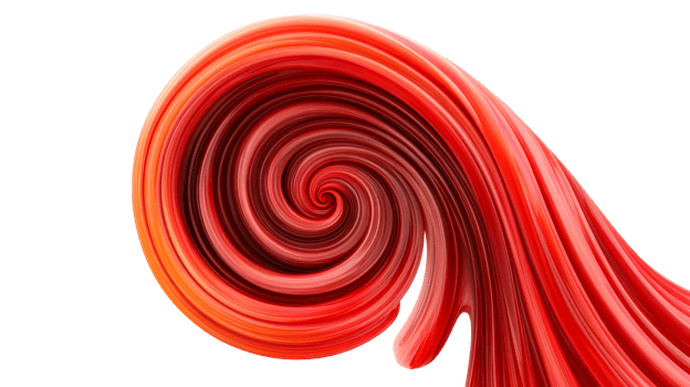 Abstract red spiral wave with glossy effect, cut out transparent png