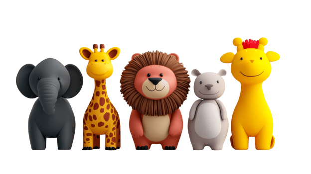 Animal cartoon set cute design with Elephant, Giraffe, Lion, Bear, cut out transparent png