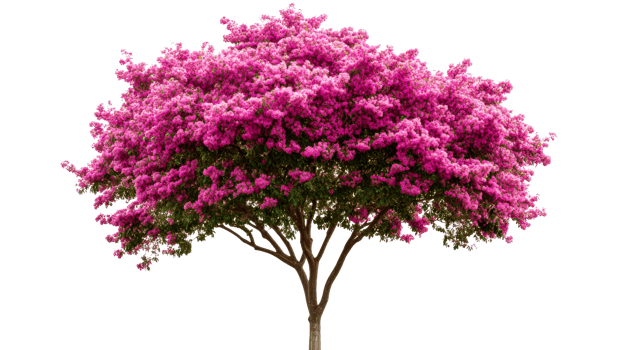 Pink Flowering Tree with a Lush Canopy and Distinct Trunk, cut out transparent png