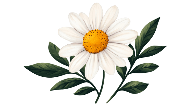 Daisy bloom with leaves, flower blossom, plant, cutout transparent png