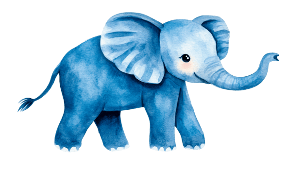 Cute watercolor baby elephant standing cheerfully, cut out transparent png