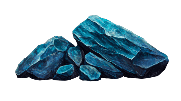 Blue rock formation with jagged edges and textured surfaces, cut out transparent png