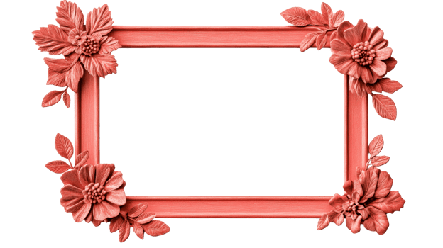 Decorative floral frame art with leaves, cut out transparent png