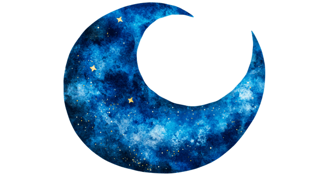 Watercolor celestial crescent moon adorned with stars, cut out transparent png