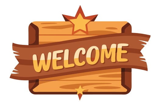 Cartoon Style Wooden Welcome Sign with Star Accents on Transparent Background vector