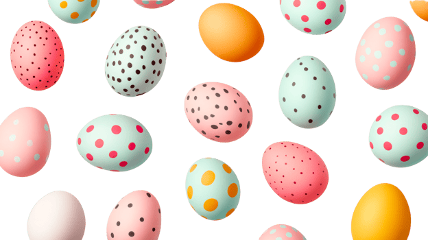 Easter eggs collection, colorful painted eggs, black background, cut out transparent png