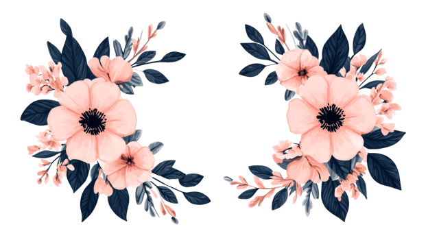 Peach flower bouquet arrangement, black background, floral decoration, cut out transparent png