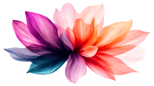 Translucent petals create vibrant colorful flower, cut out transparent png