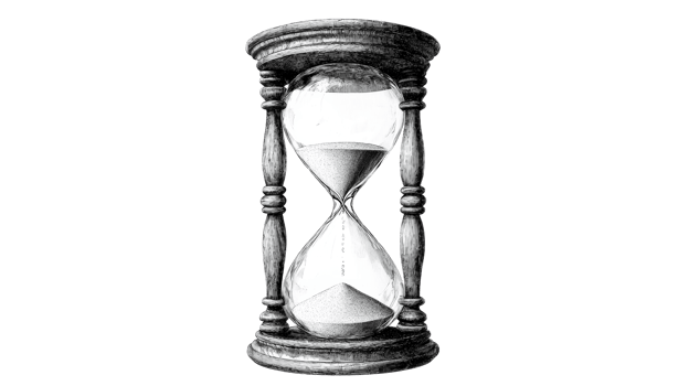 Vintage hourglass illustration with flowing sand, cut out transparent png