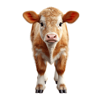 A cow is standing in front of a black background png