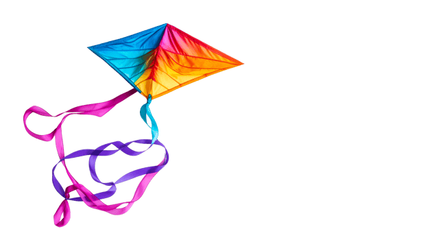 Vibrant kite soars, streamers dance, against black backdrop, cut out transparent png