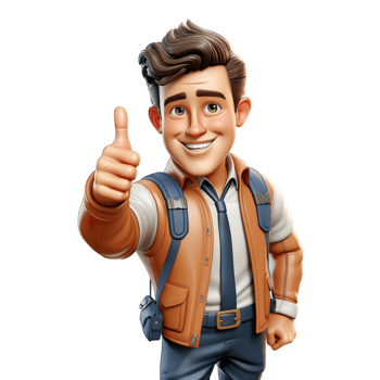 A cartoon man with a backpack and a thumbs up png