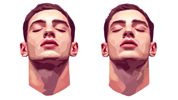 Tranquil men with closed eyes in graphic art style, cut out transparent png