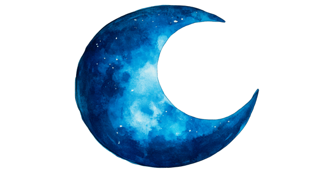 Watercolor crescent moon illustration, blue space, cut out transparent png